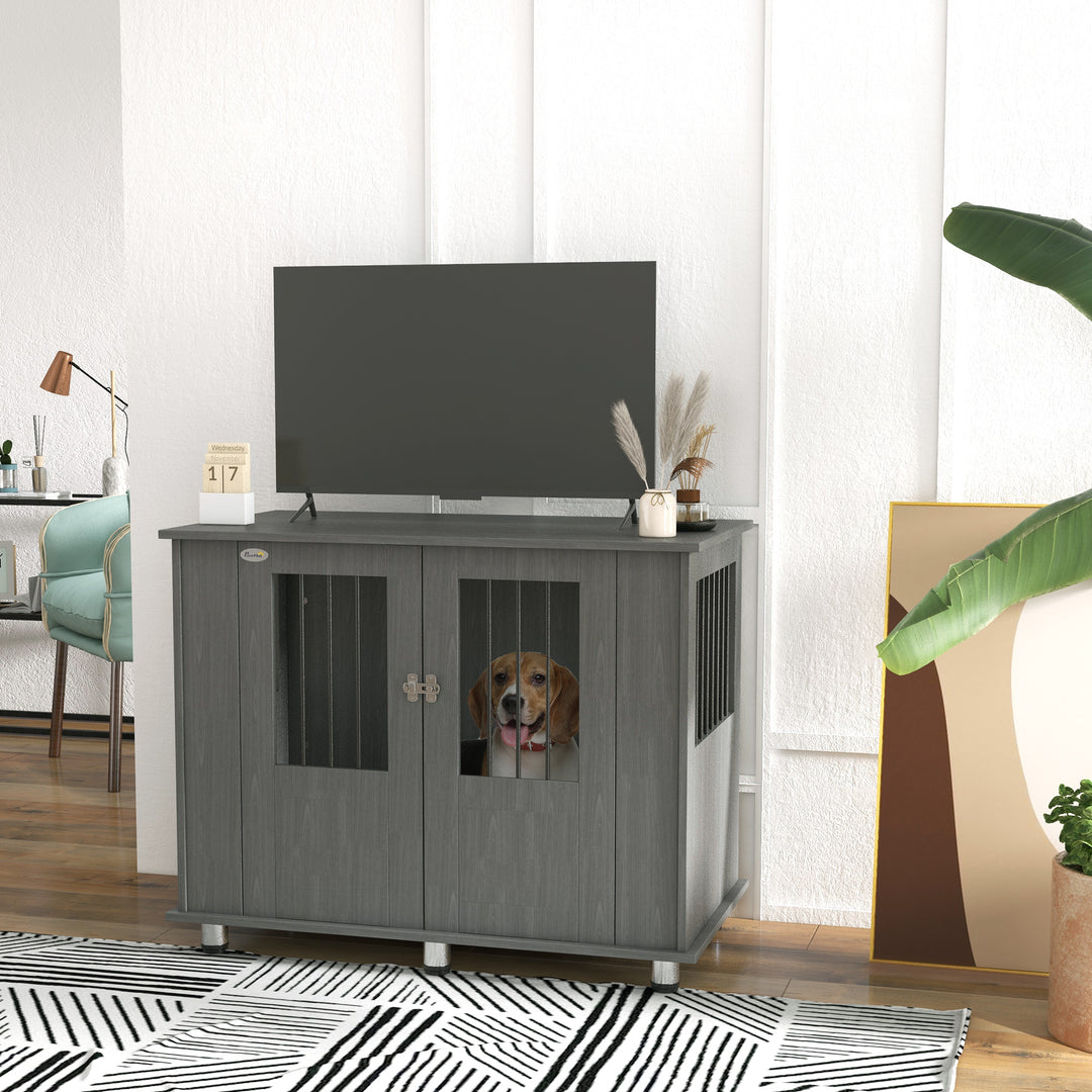 Dog Crate Table with Magnetic Door for Indoor Use-Grey