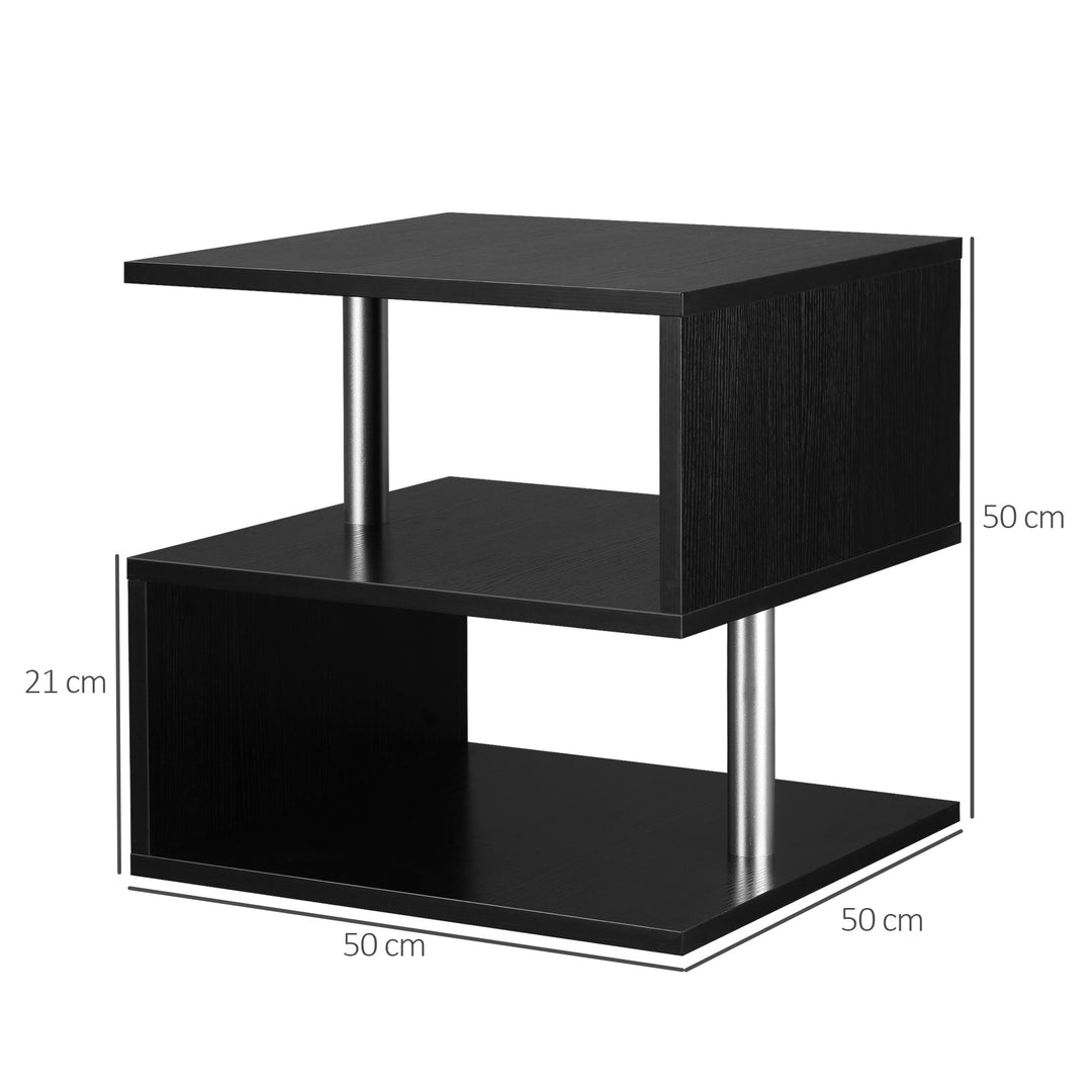 End Table S shape 2 Tier Storage Shelves Organizer Versatile Home office furniture (Black)