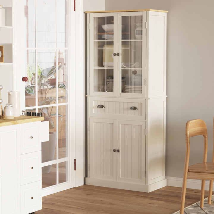 Freestanding Kitchen Cupboard, 5-tier Storage Cabinet with Adjustable Shelves - Cream White