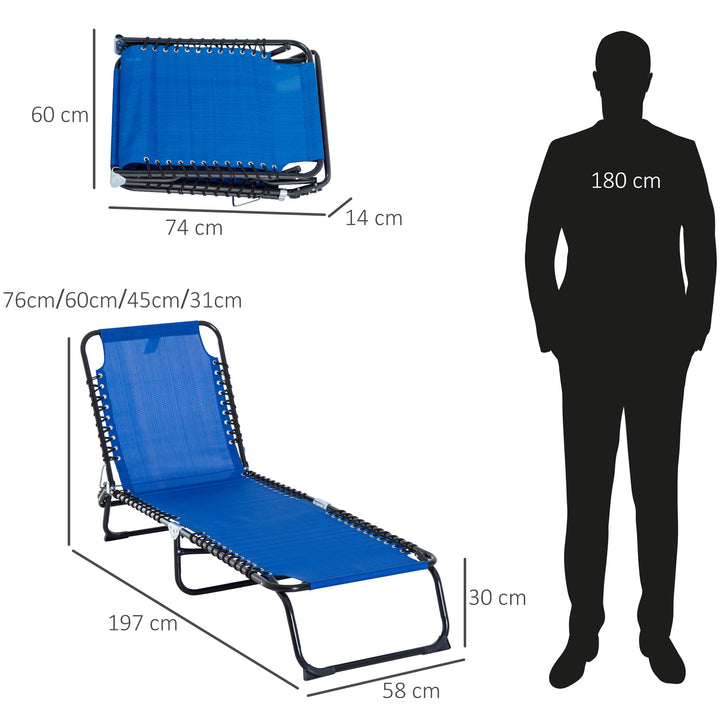 Outsunny Folding Sun Lounger Beach Chaise Chair Garden Reclining Cot Camping Hiking Recliner with 4 Position Adjustable Back - Blue