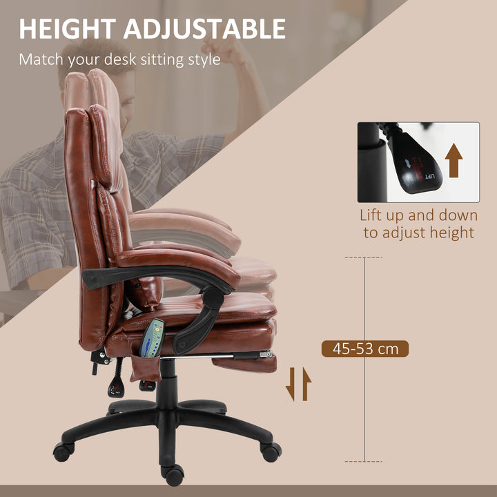 Vinsetto High Back Office Chair, Recliner Chair with Footrest, 7 Massage Points, Adjustable Height, Reclining Back, PU Leather, Brown