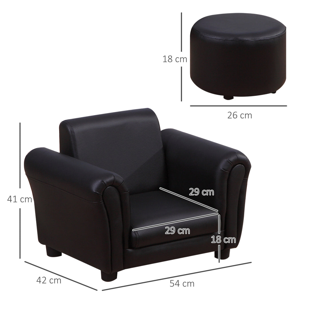 Toddler Chair Single Seater Kids Sofa Set, Kids Sofa with Stool, Black