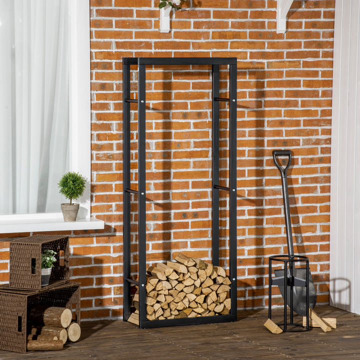 Metal Firewood Log Holder, Fireplace Storage-Black