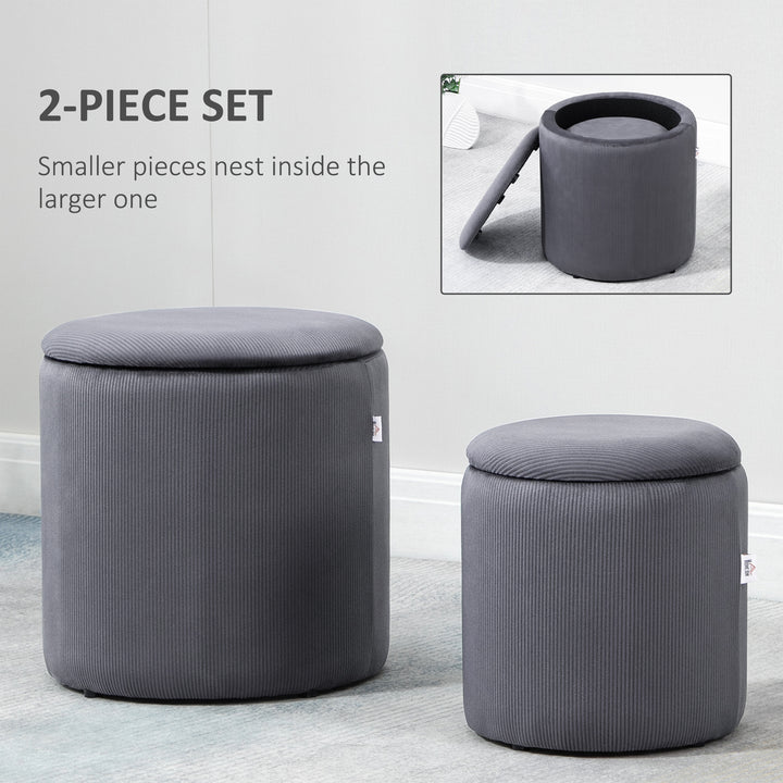 Modern Storage Ottoman with Removable Lid, Fabric Storage Stool, Foot Stool, Dressing Table Stool, Set of 2, Grey