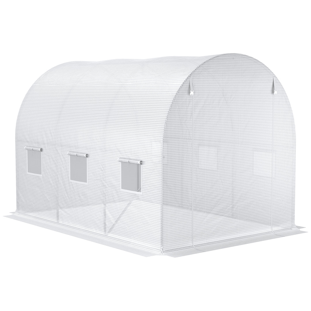 3 x 2 x 2m Greenhouse Replacement Walk-in PE Hot House Cover with 6 Windows Roll-Up and Zipper Door, White