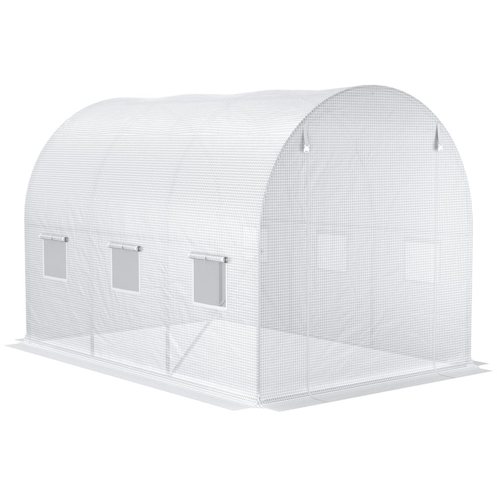 3 x 2 x 2m Greenhouse Replacement Walk-in PE Hot House Cover with 6 Windows Roll-Up and Zipper Door, White