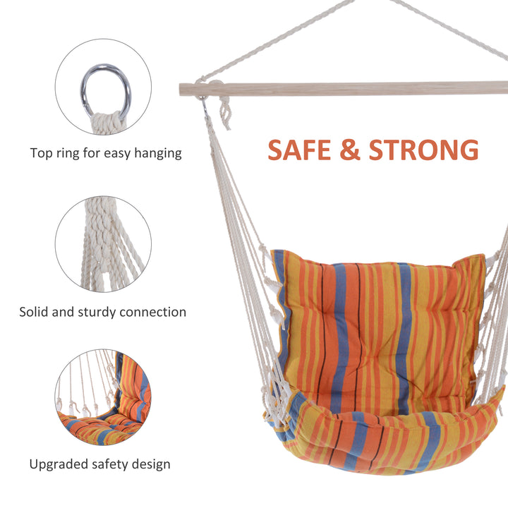 Outsunny Hanging Hammock Chair Cotton Rope Cushioned Chair Garden Yard Patio Swing Seat Wooden Cotton Cloth, Orange