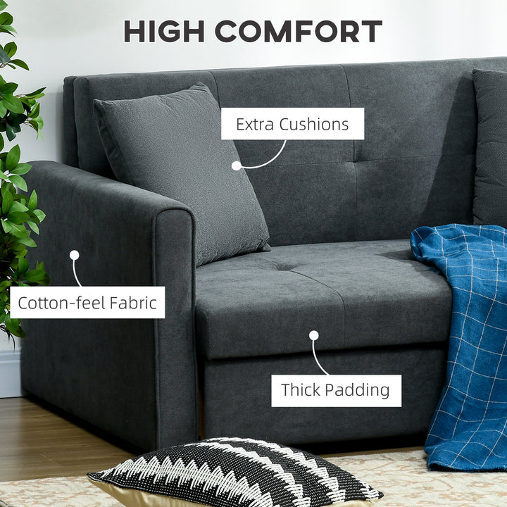 Two Seater Fabric Sofa Bed, 2-in-1 Sofabed with Hidden Storage, Living Room Furniture, Black
