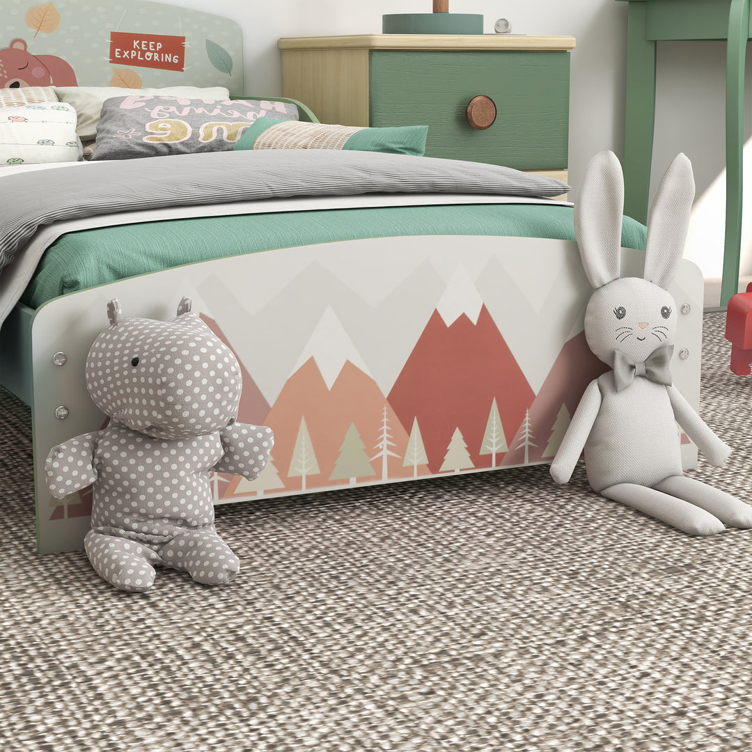 Kids Bedroom Furniture Set Includes Bed Frame, Table with Mirror &amp; Stool for Ages 3-6 Years - Green