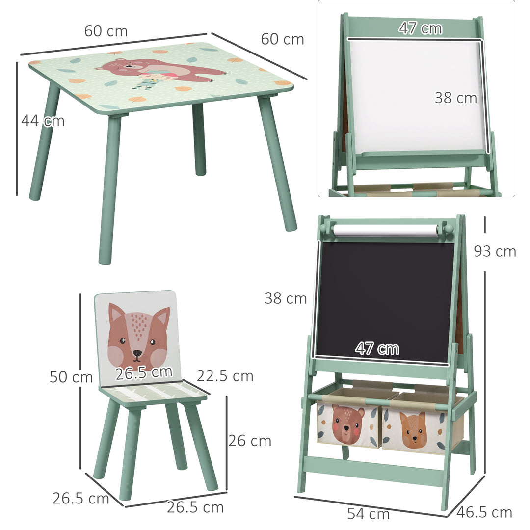 Kids Table and Chair Set and Kids Easel with Paper Roll - Green