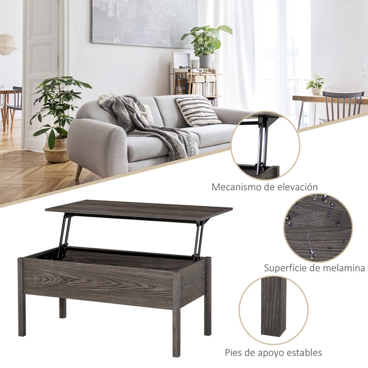 Modern Lift Top Coffee Table with Storage Compartment Convertible Tea Desk Floating Retractable Table Home Office Living Room Furniture Tan