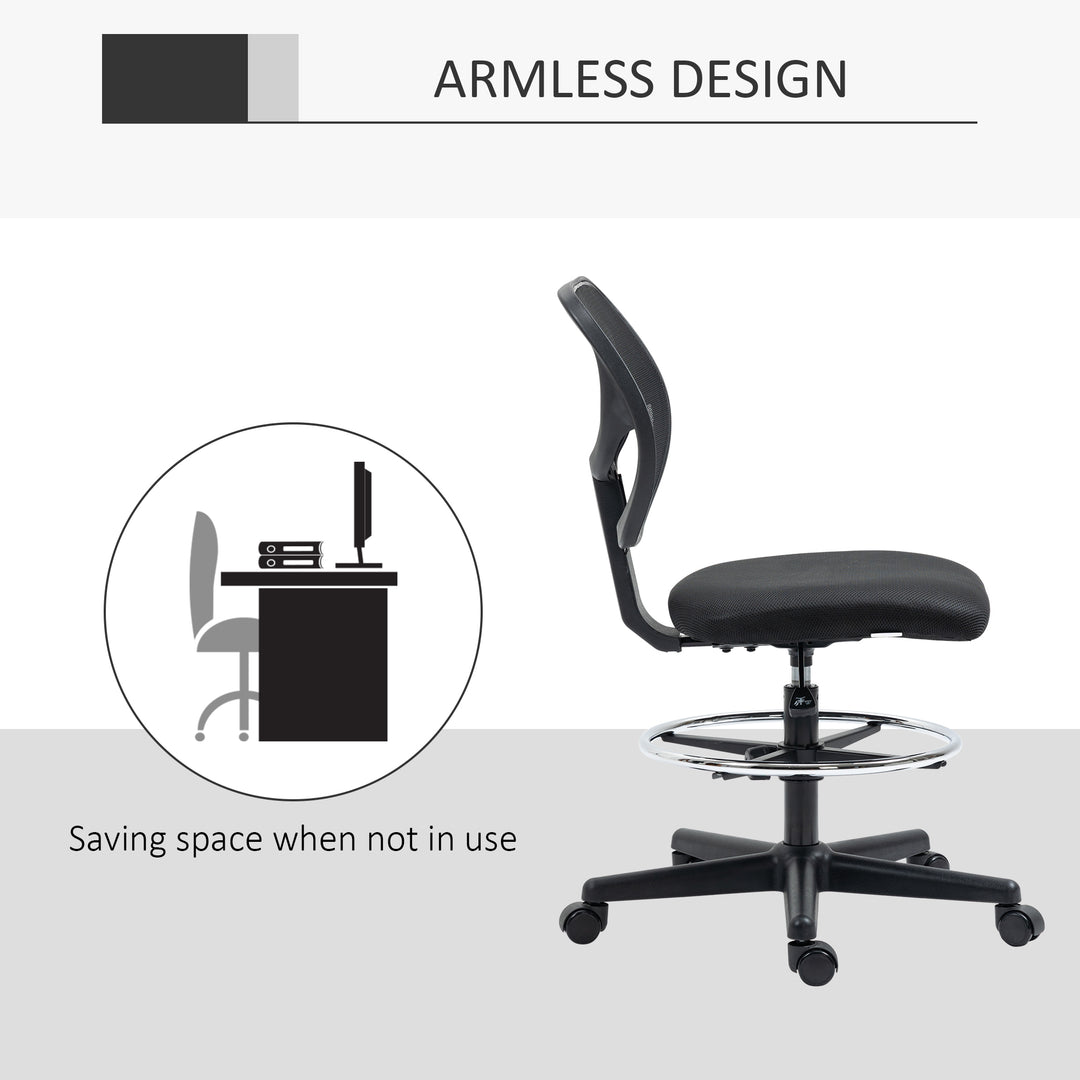 Ergonomic Mesh Standing Desk Chair with Adjustable Footrest Ring and Seat Height Black