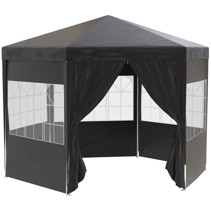 Outsunny 4m Canopy Rentals, Hexagonal Gazebo Canopy Party Tent with 6 Removable Side Walls for Outdoor Event with Windows and Doors, Black