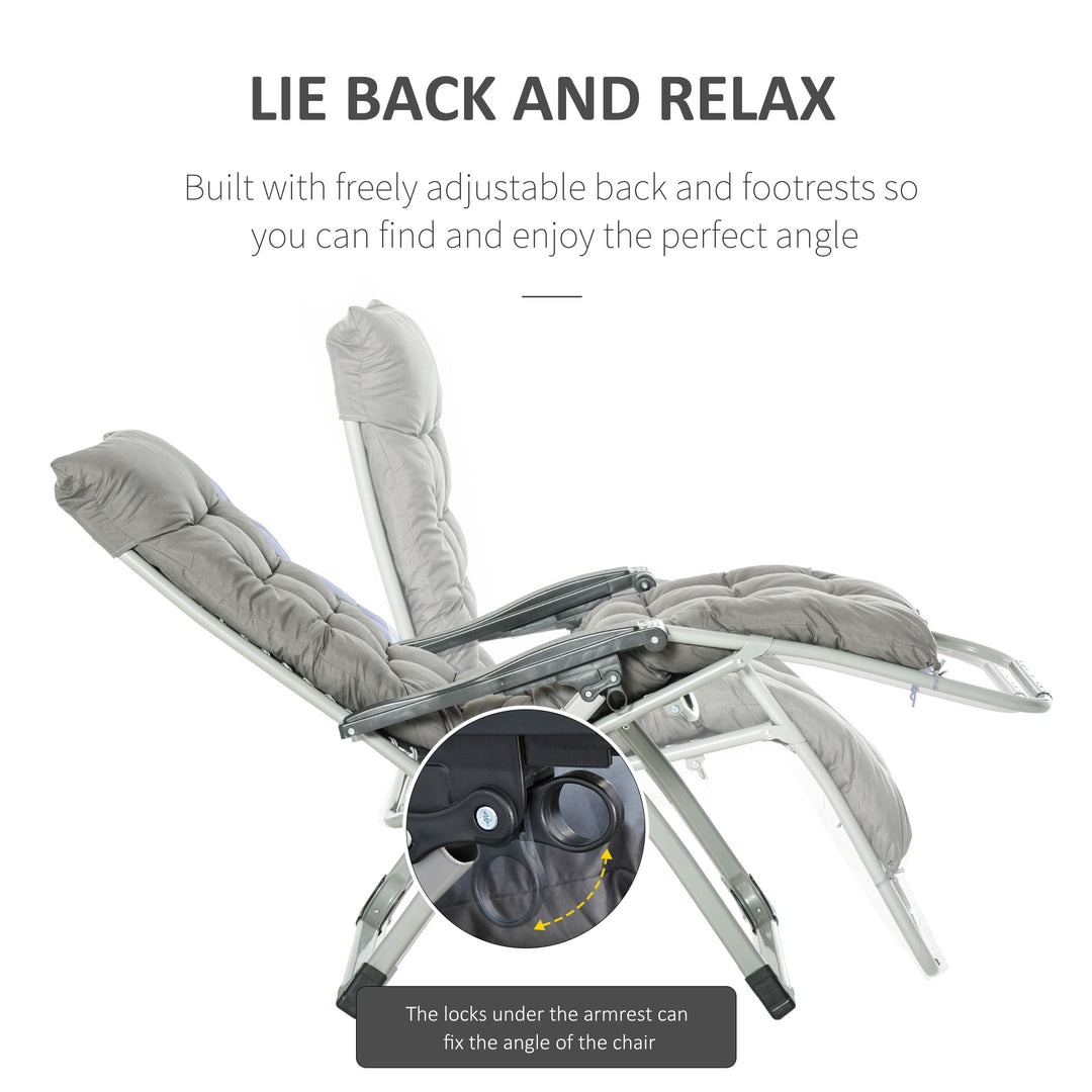 Chair Folding Garden Sun Lounger with Cushion Headrest Dark Grey