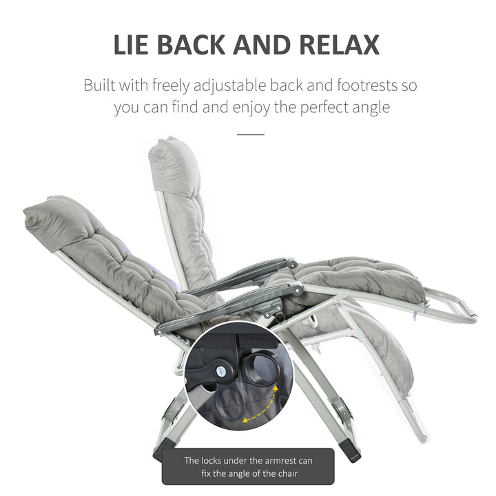 Chair Folding Garden Sun Lounger with Cushion Headrest Dark Grey