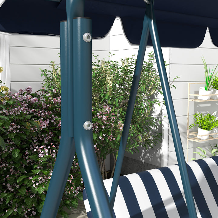 3 Seater Canopy Swing Chair Heavy Duty Outdoor Garden Bench with Sun Cover Metal Frame - Blue