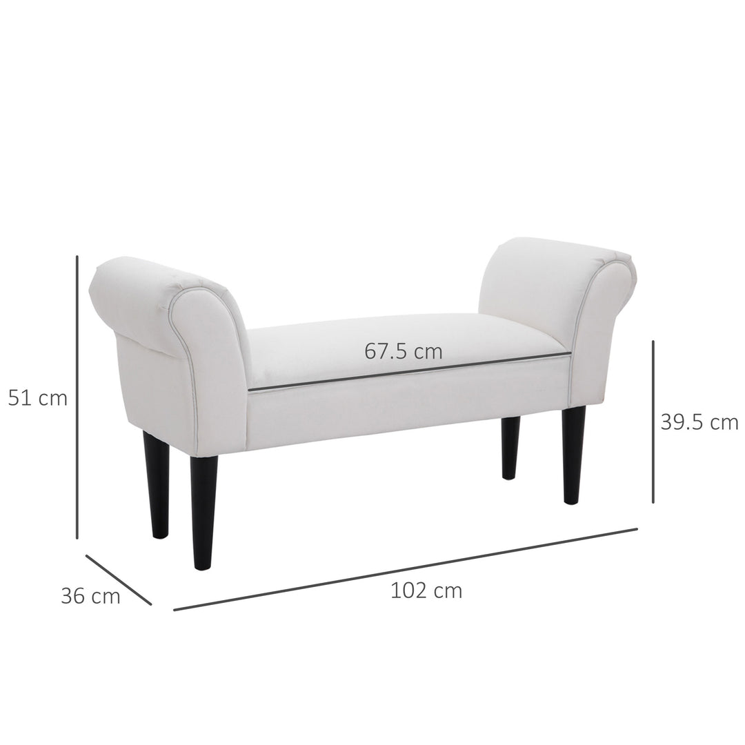 Small-sized Bed End Side Chaise Lounge Sofa Window Seat Arm Bench Wooden Leg Fabric Cover (White)