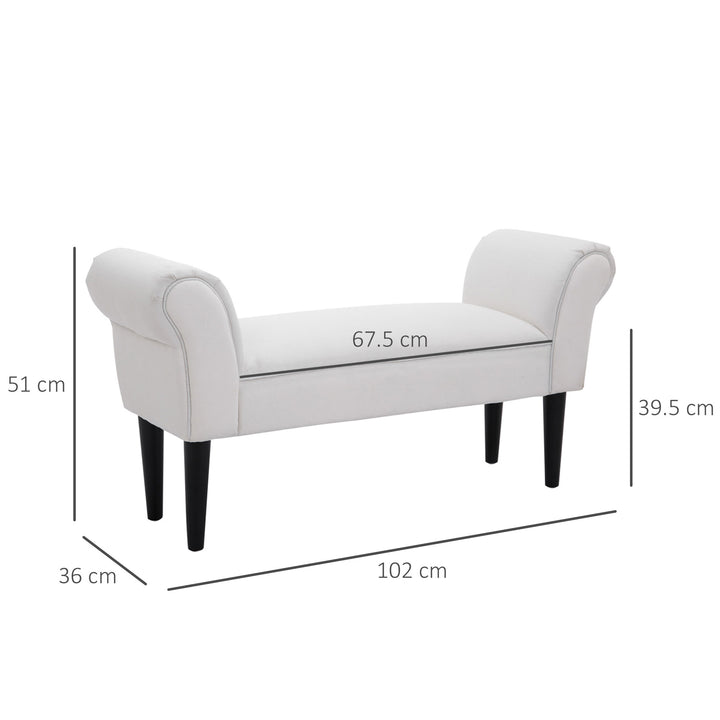 Small-sized Bed End Side Chaise Lounge Sofa Window Seat Arm Bench Wooden Leg Fabric Cover (White)