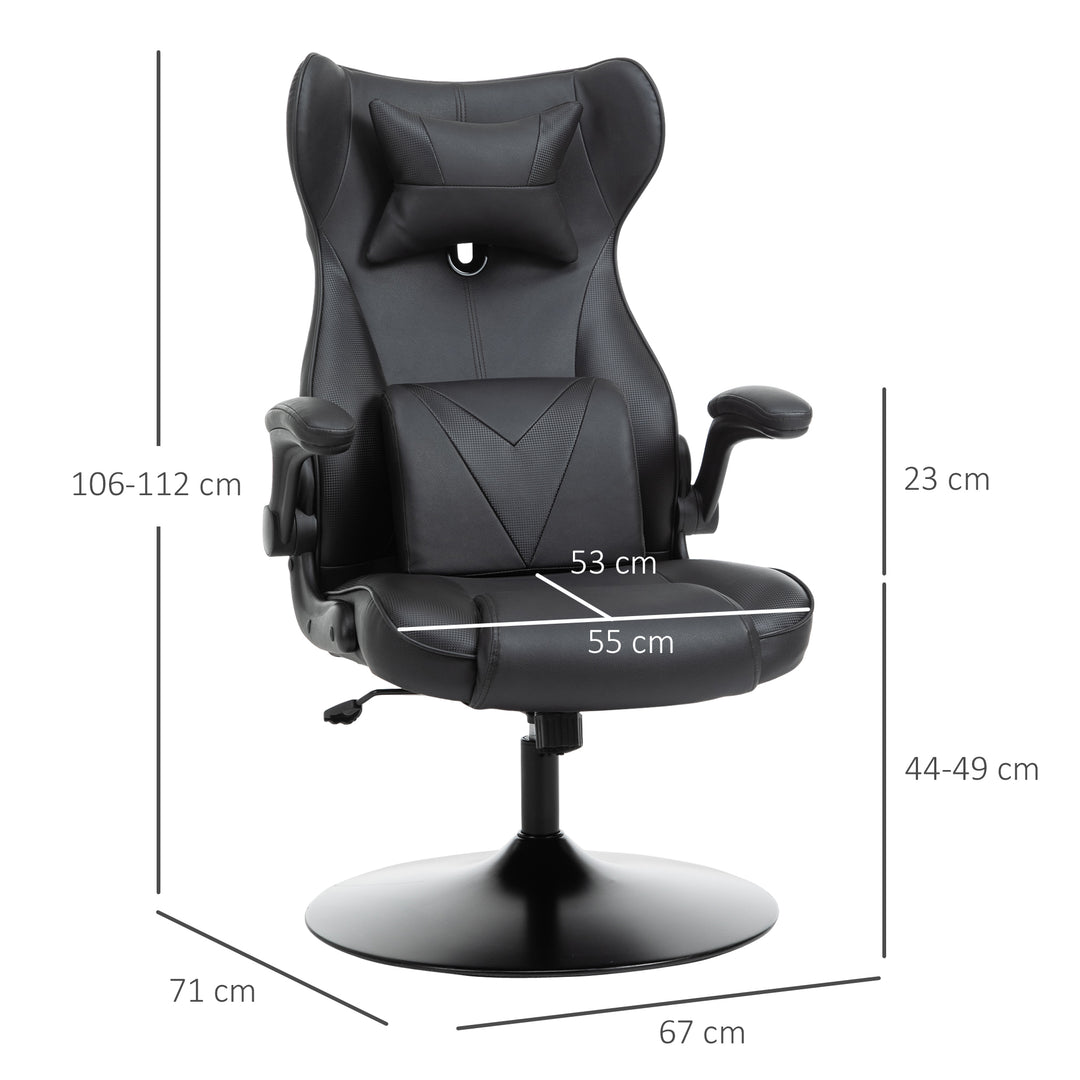 Vinsetto Video Game Chair with Lumbar Support, Racing Style Home Office Chair, Computer Chair with Swivel Base, Flip-up Armrest and Headrest, Black