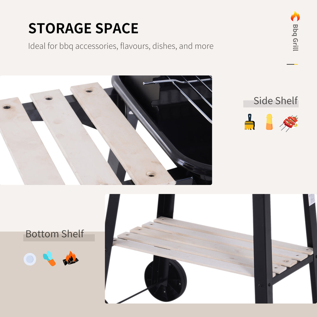 BBQ Grill Trolley Charcoal BBQ Barbecue Grill Outdoor Patio Garden Heating Smoker with Side Trays Storage Shelf and Wheels