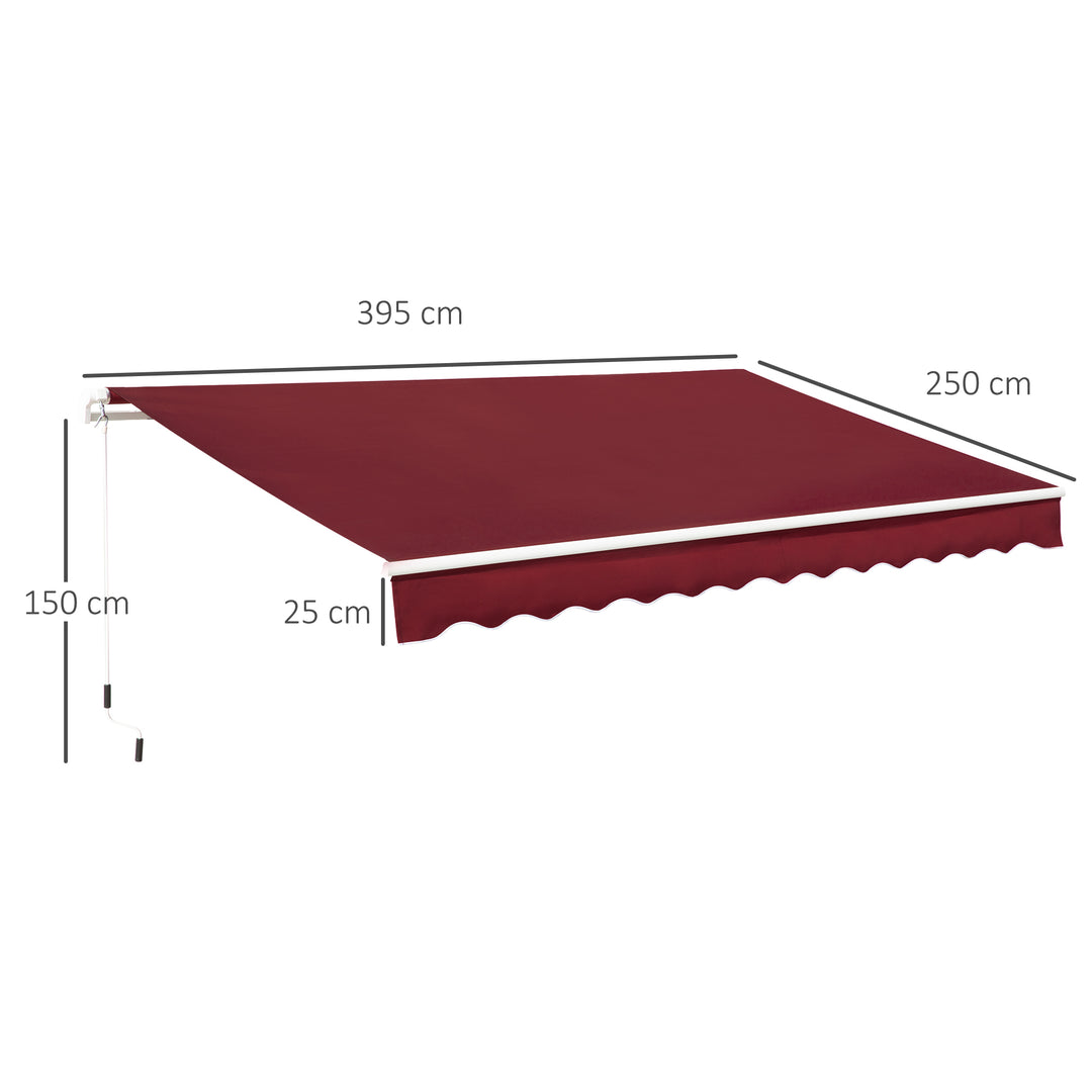 4x2.5m Garden Patio Retractable Manual Awning Window Door Sun Shade Canopy with Fittings and Crank Handle Wine Red