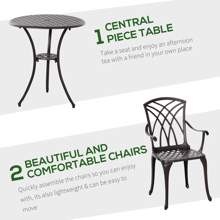 Patio Cast Aluminium 3 PCS Bistro Set Coffee Table & 2 Chairs Set Outdoor Garden Furniture Set