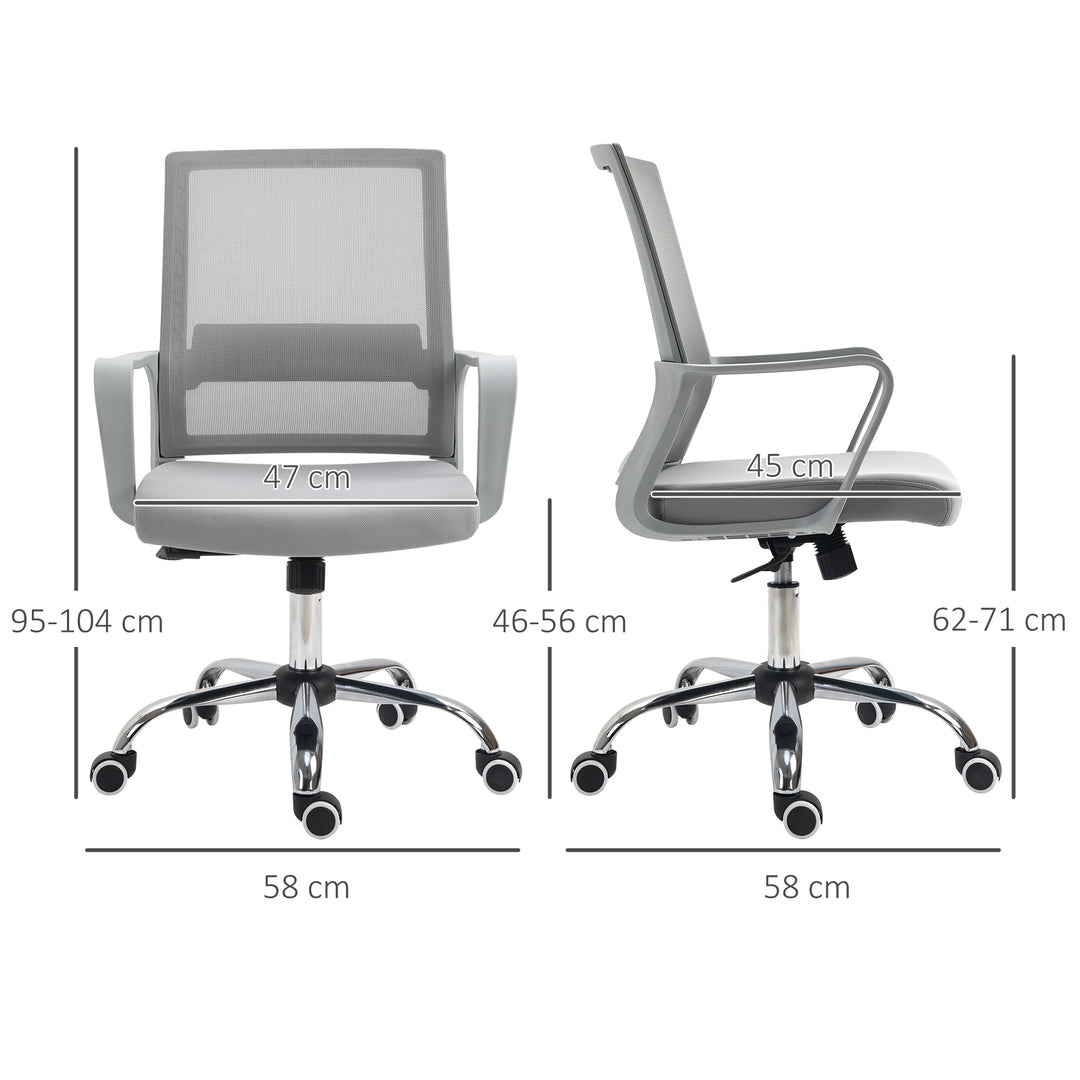 Vinsetto Ergonomic Desk Chair Mesh Office Chair with Adjustable Height Armrest and 360° Swivel Castor Wheels Grey