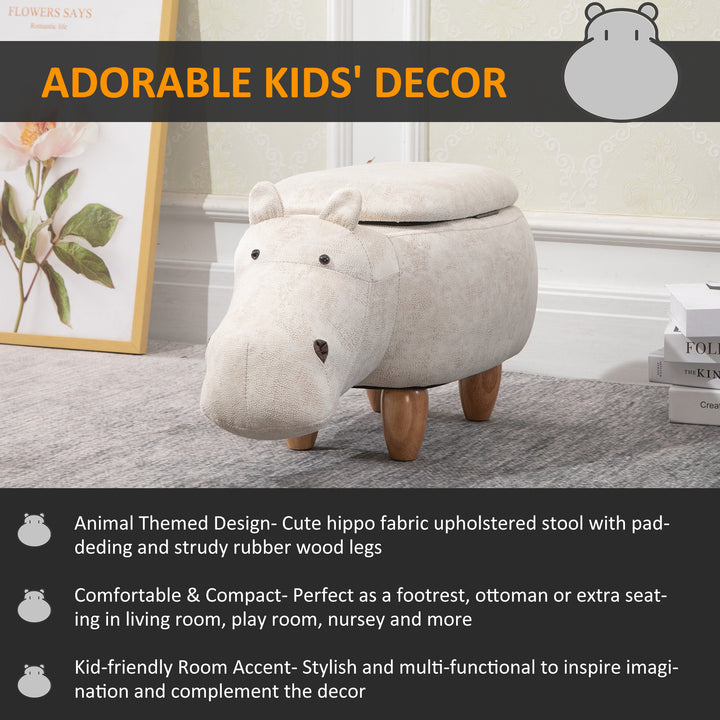 Hippo Storage Stool with Padding Lid Ottoman Animal Furniture Cream