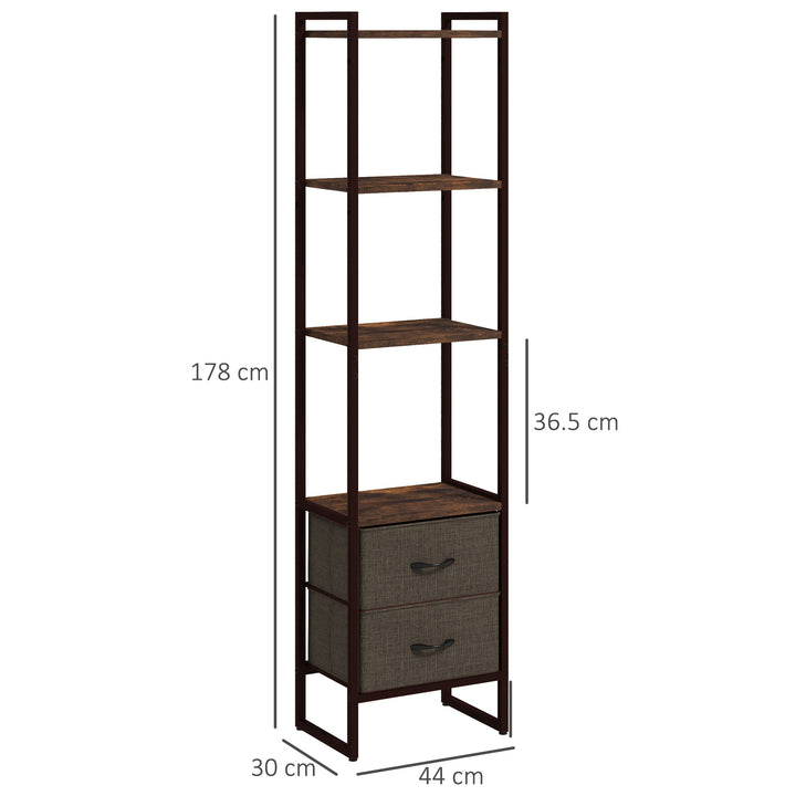 Industrial Bookcase with 2 Fabric Drawers and Metal Frame