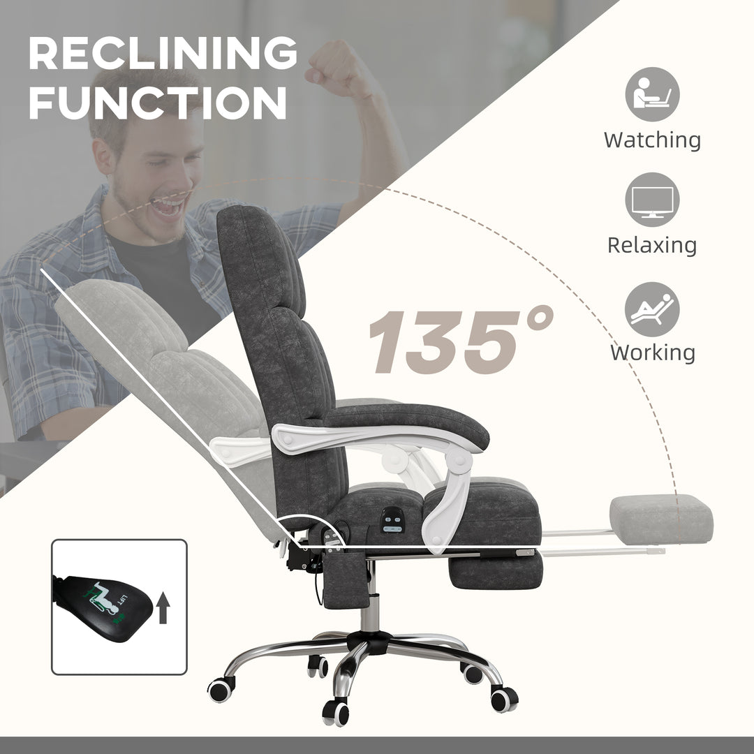 Vinsetto Executive Vibration Massage Office Chair, Microfibre Computer Chair with Armrest, 135° Reclining Back, Charcoal Grey