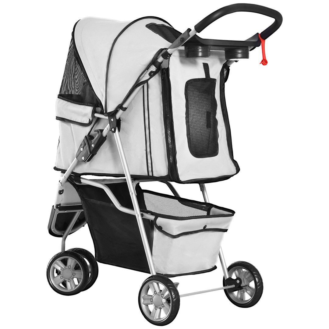 PawHut Dog Stroller Pet Travel Stroller Cat Dog Pushchair Trolley Puppy Jogger Carrier Three Wheels (Grey)