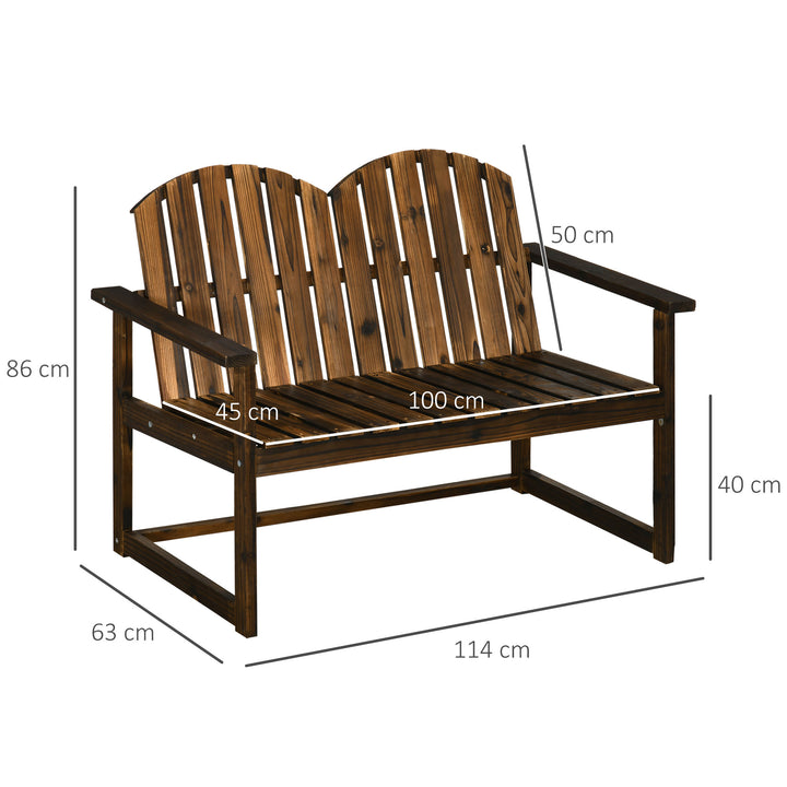 Outsunny Outdoor Wooden Garden Bench, Patio Loveseat Chair with Slatted Backrest and Smooth Armrests for Two People, for Yard Lawn Carbonised Finish