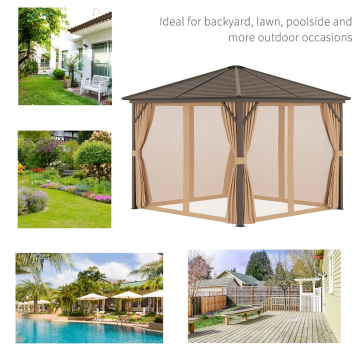Steel Hardtop Gazebo Patio Tent Outdoor Sun Shelter Aluminum w/ Curtain