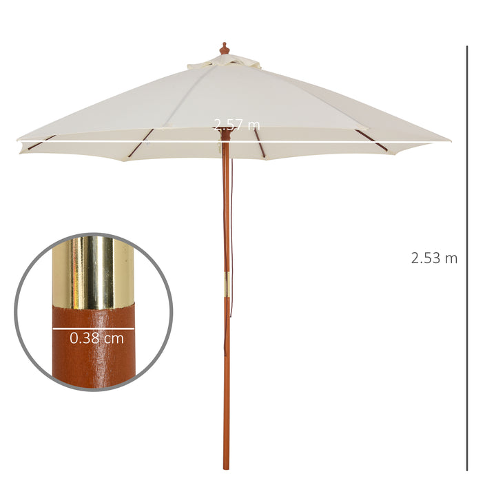 Outsunny 2.5m Wood Garden Parasol Sun Shade Patio Outdoor Market Umbrella Canopy with Top Vent, Cream White