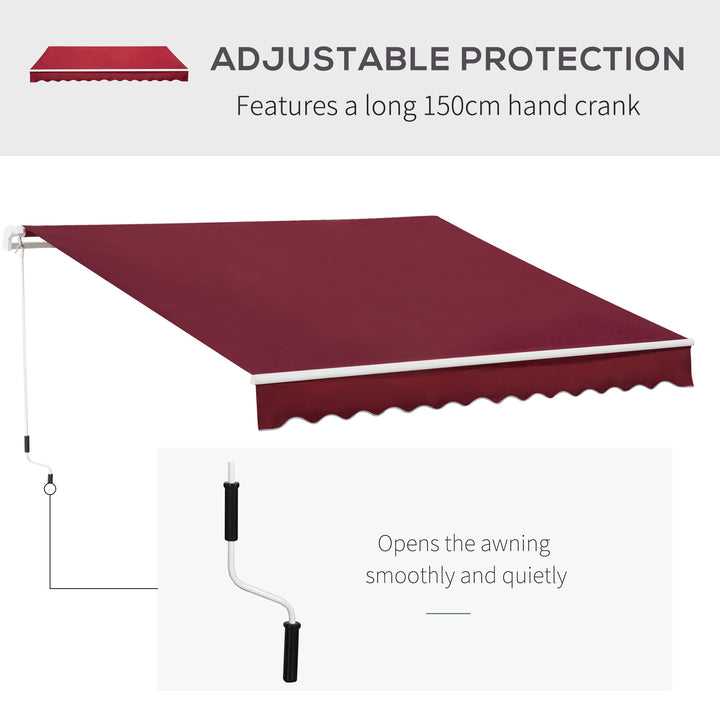 4x2.5m Garden Patio Retractable Manual Awning Window Door Sun Shade Canopy with Fittings and Crank Handle Wine Red