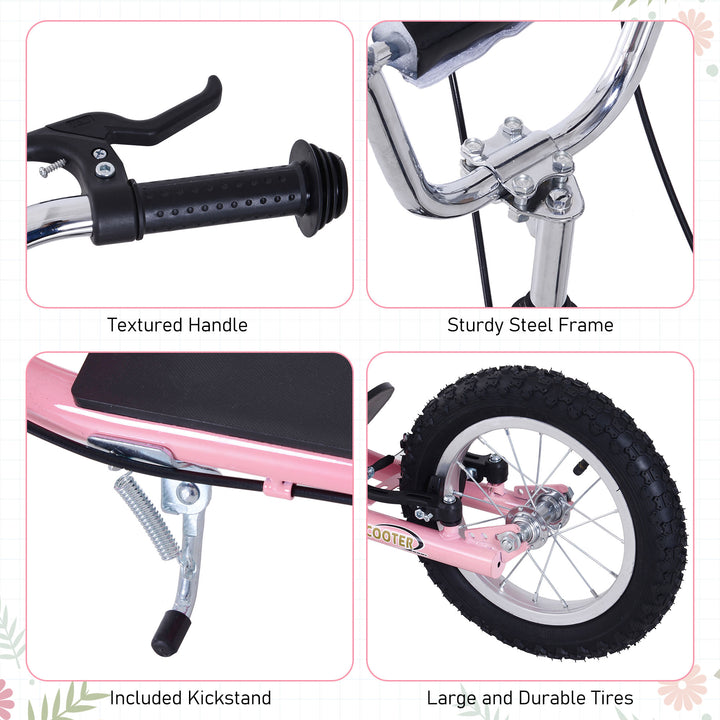 Teen Scooter Push Kick Scooters for Kids with Rubber Wheels Adjustable Handlebar Front Rear Dual Brakes Kickstand, for 5+ Years, Pink