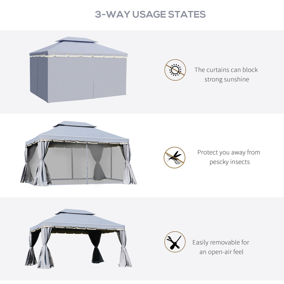 Outsunny 3 x 4m Aluminium Alloy Gazebo Marquee Canopy Pavilion Patio Garden Party Tent Shelter with Nets and Sidewalls - Grey