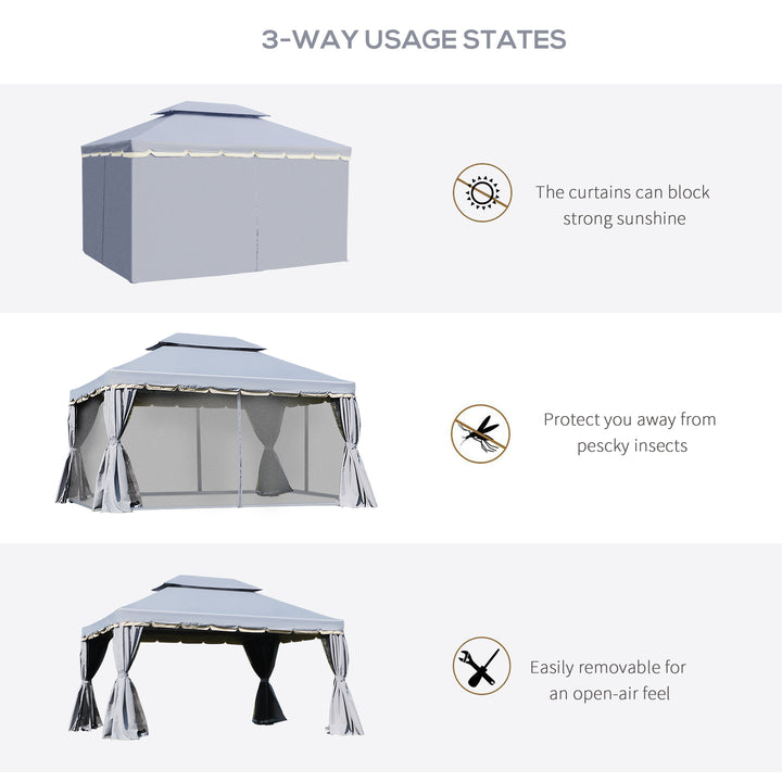 Outsunny 3 x 4m Aluminium Alloy Gazebo Marquee Canopy Pavilion Patio Garden Party Tent Shelter with Nets and Sidewalls - Grey