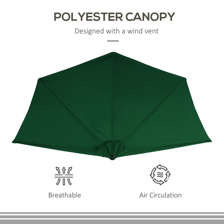 Outsunny 3(m) Half Parasol Semi Round Umbrella Patio Metal Frame Crank Handle for Balcony-- NO BASE INCLUDED, Green