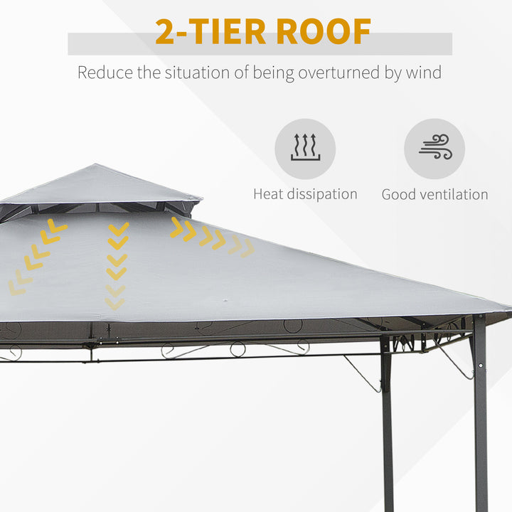 2-Tier Roof Gazebo, 300Lx300Wx264H cm, Steel Frame-Black/Grey