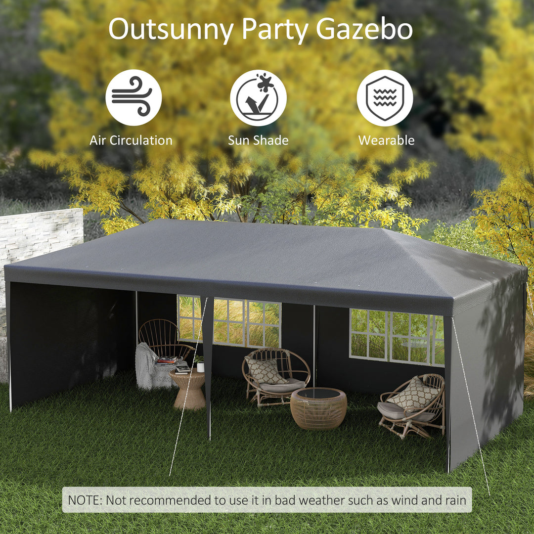 6 x 3 m Party Tent Gazebo Marquee Outdoor Patio Canopy Shelter with Windows and Side Panels, Dark Grey