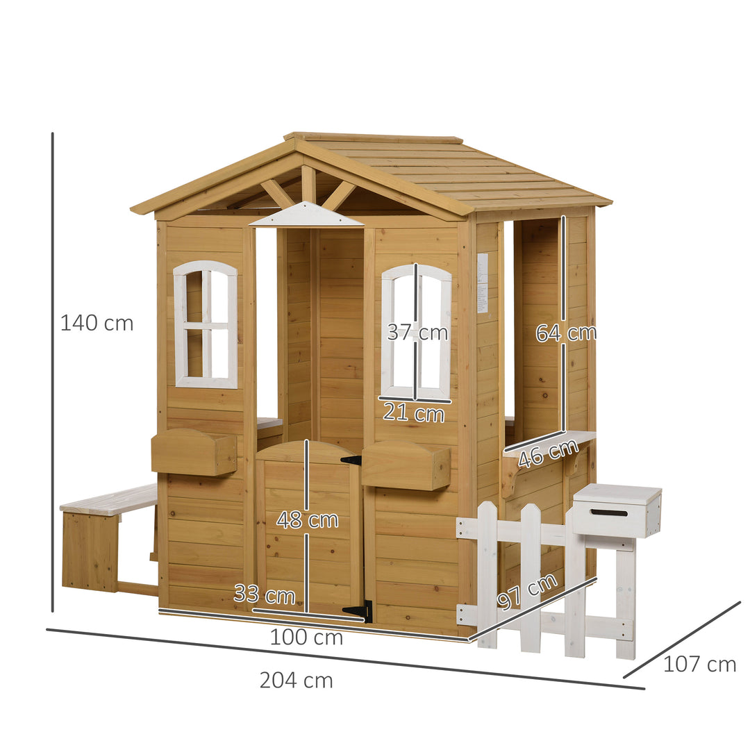 Wooden Playhouse for Outdoor with Door Windows Mailbox Bench for Kids Children Toddlers