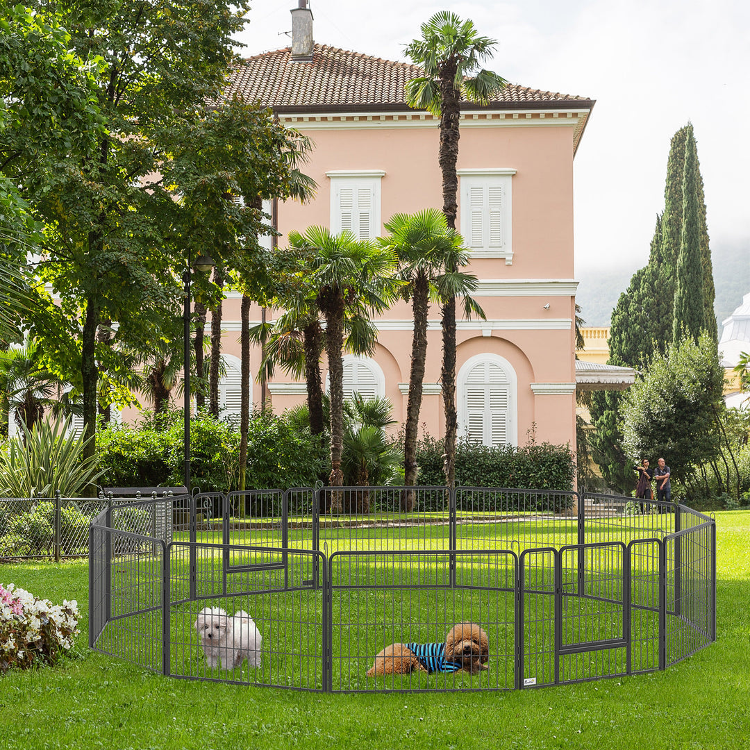 Heavy Duty Pet Playpen, 12 Panels Puppy Foldable Steel Dog Exercise Fence, with 2 Doors Locking Latch, 80 x 60 cm