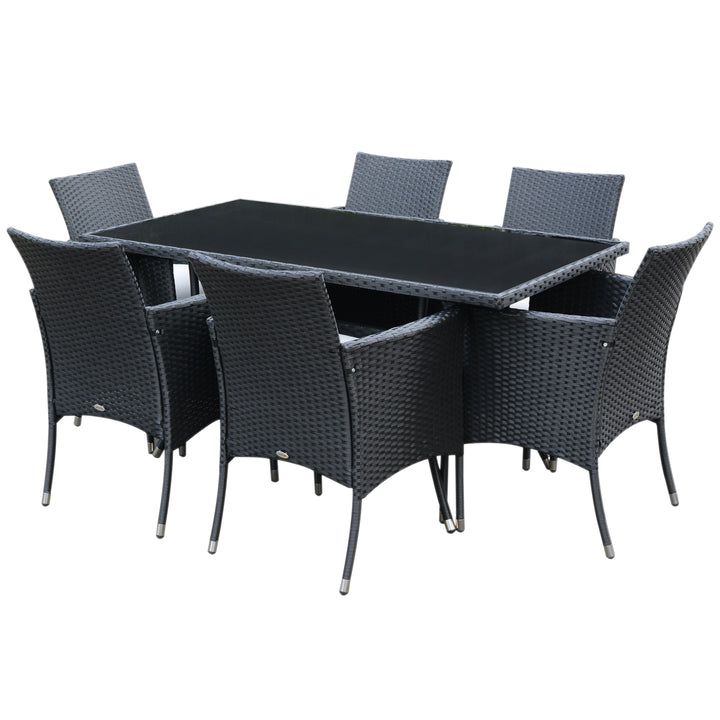 6-Seater Rattan Dining Set Garden Furniture Patio Rectangular Table Cube Chairs Outdoor Fire Retardant Sponge Black