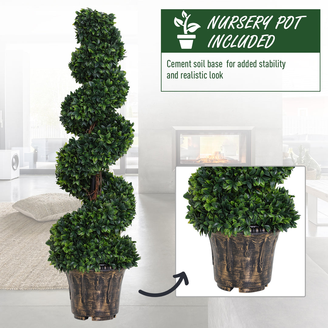 Set of 2 Artificial Boxwood Spiral Topiary Trees Potted Decorative Plant Outdoor and Indoor DŽcor 120cm