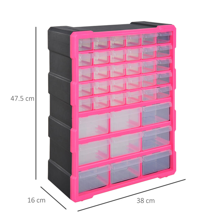 39 Drawer Storage Cabinets, 38Lx16Dx47.5H cm, Plastic-Rose Red