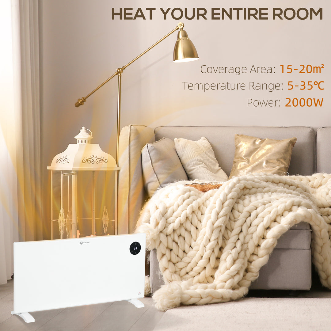 2000W Electric Convector Heater, Freestanding or Wall Mounted, Space Heater with Adjustable Thermostat, Timer, White