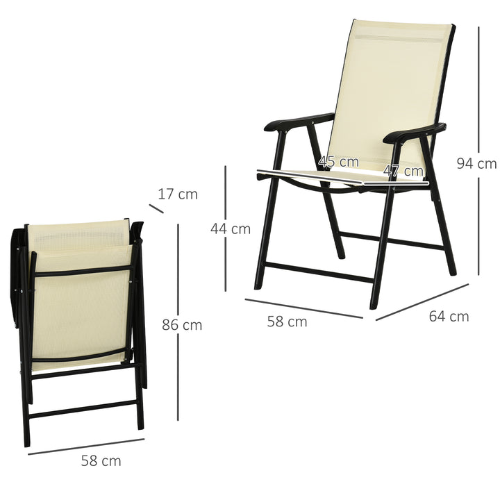 Set of 2 Foldable Metal Garden Chairs Outdoor Patio Park Dining Seat Yard Furniture Beige