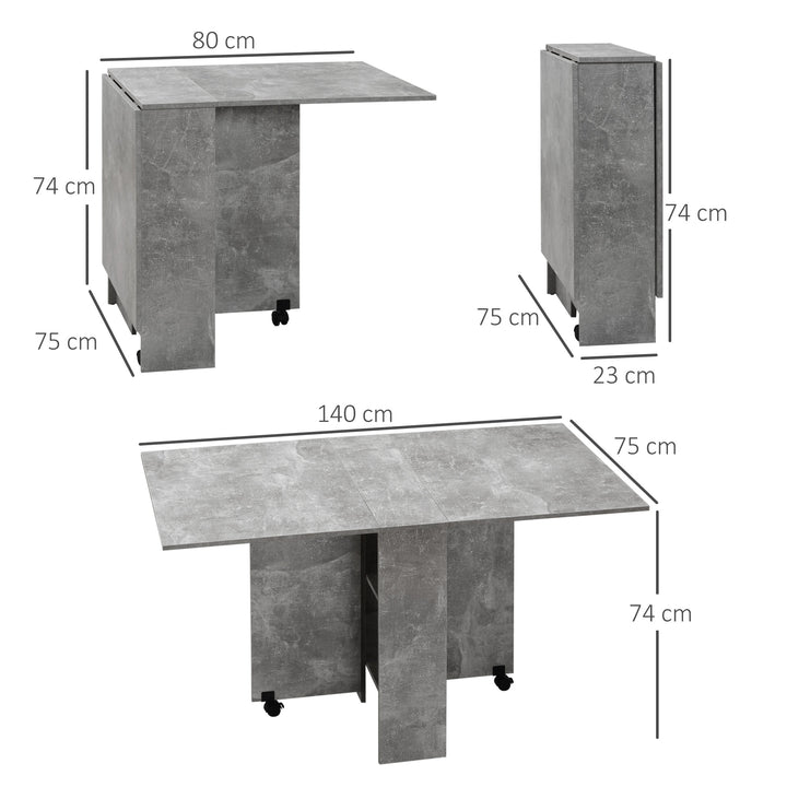 Folding Dining Table, Drop Leaf Table for Small Spaces with 2-tier Shelves, Small Kitchen Table with Rolling Casters, Cement Grey