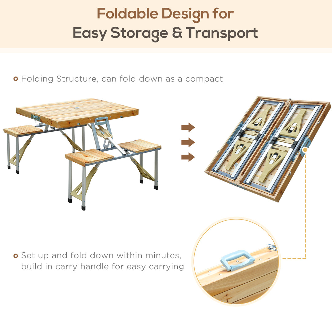 Portable Folding Camping Picnic Table Party Field Kitchen Outdoor Garden BBQ Chairs Stools Set Wooden Wood